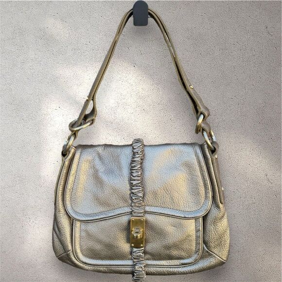 Armani Emporio Leather Adjustable Strap Shoulder Satchel Bag‎ Silver Turn Lock - Picture 1 of 8